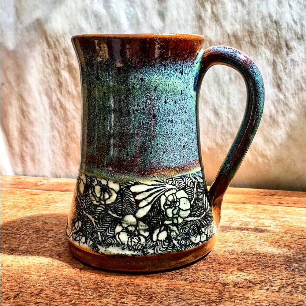 Potters wheel thrown rustic handmade 16 ounce mug